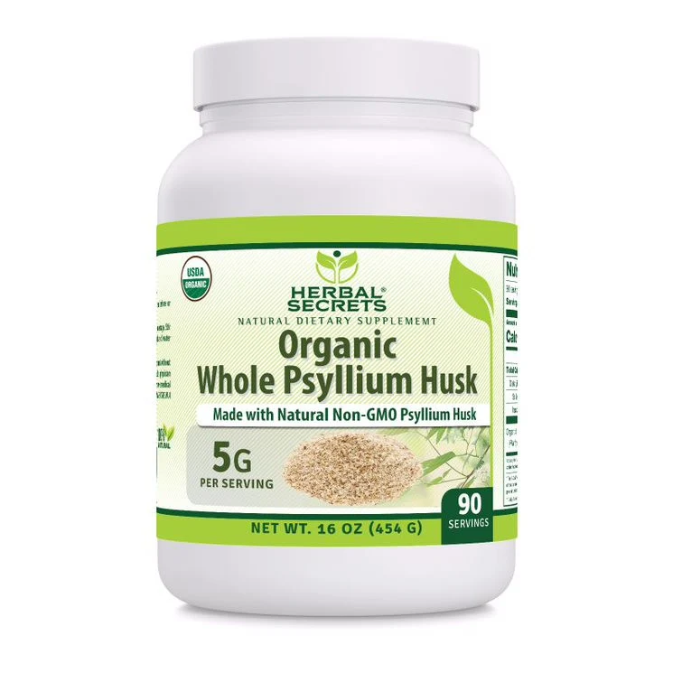 Selected Nutrition India USDA Organic Whole Psyllium Husk Powder 16 Oz Detailed