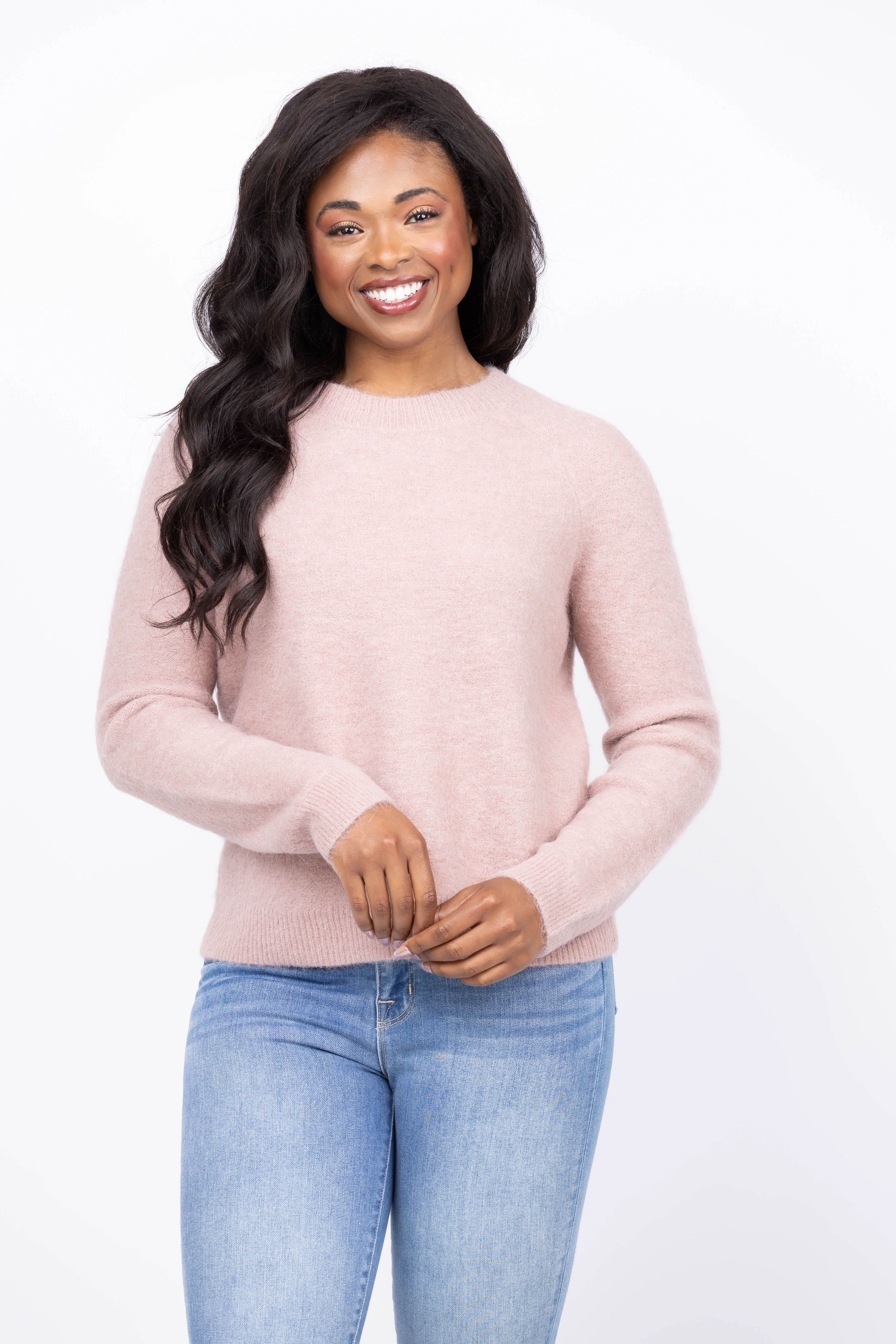 Traditional Vince Crew Brushed Sweater in Beet Root High-Grade