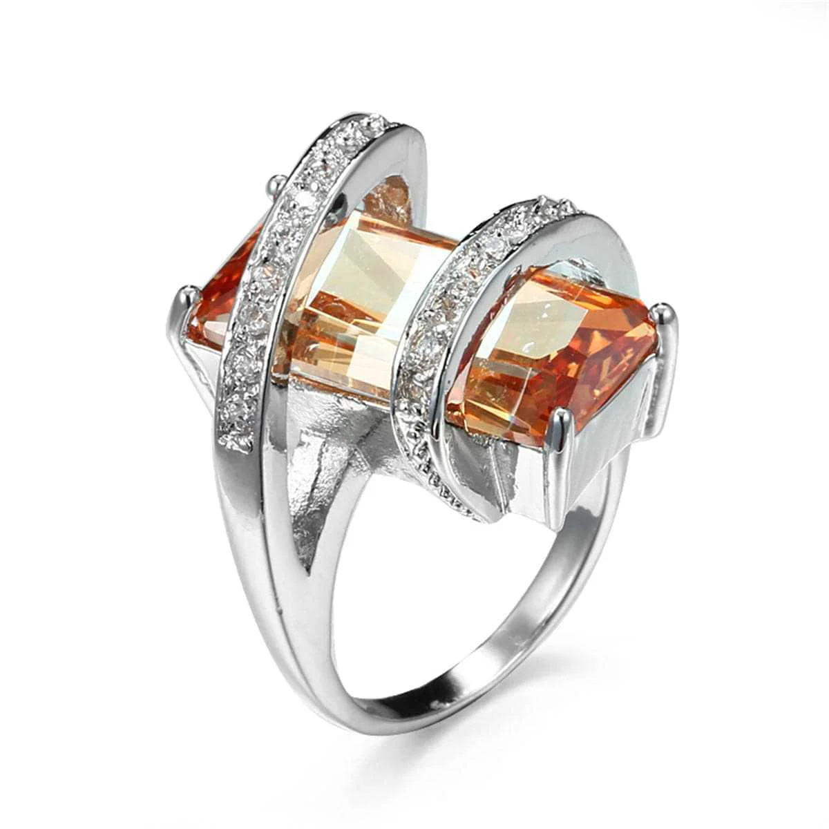 Original Design Champagne Crystal Cubic Zirconia Pavé Wrap Emerald-Cut Ring Consistent