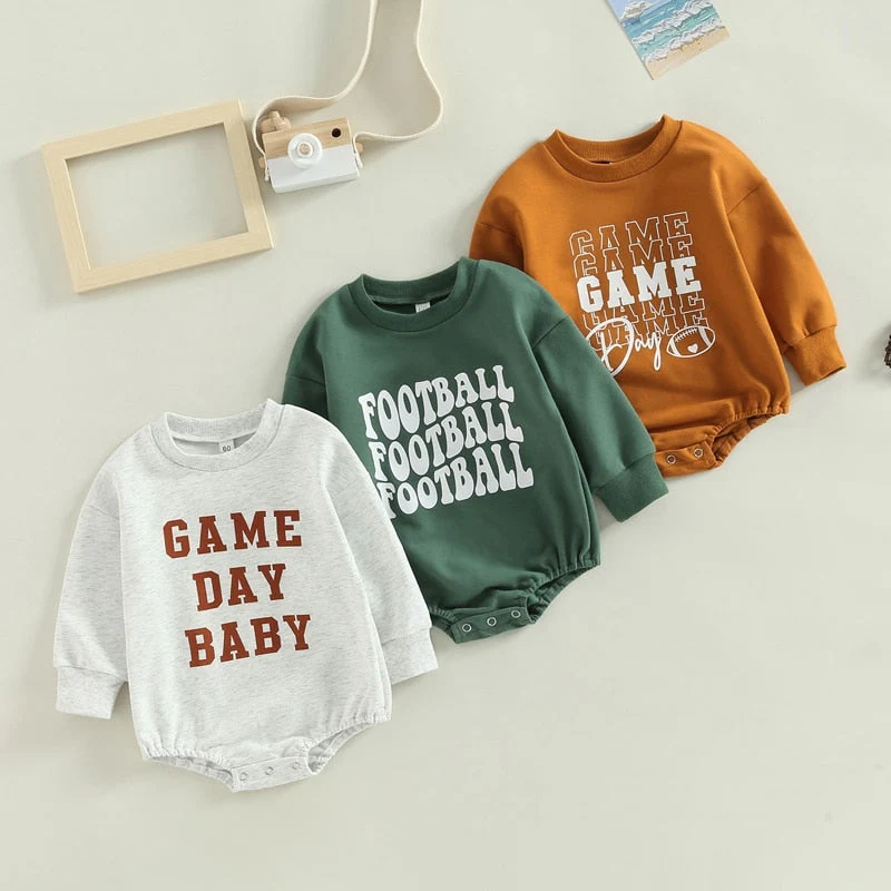 Selected Infant Baby Boys Girls Bodysuit Long Sleeve Crew Neck Game Day Baby Football Print Jumpsuit Bubble Romper Safe