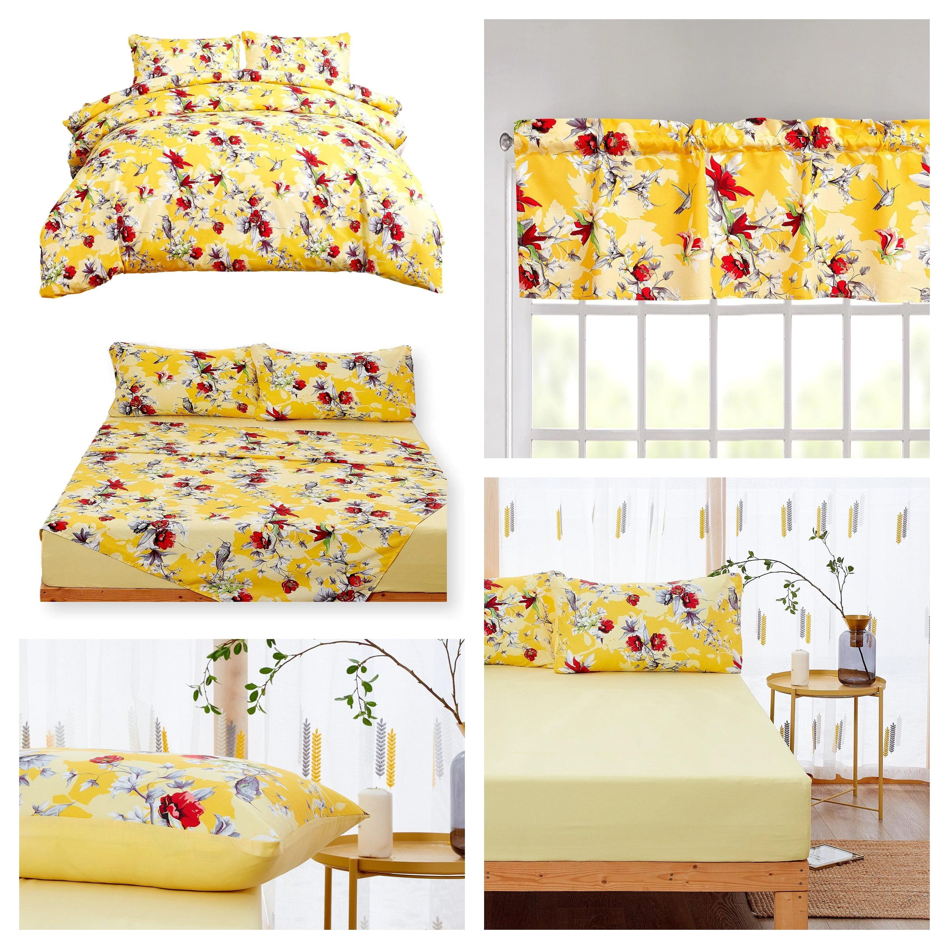 Fast DaDa Bedding Yellow Hummingbird Duvet Cover Sheets Valance Set Casual