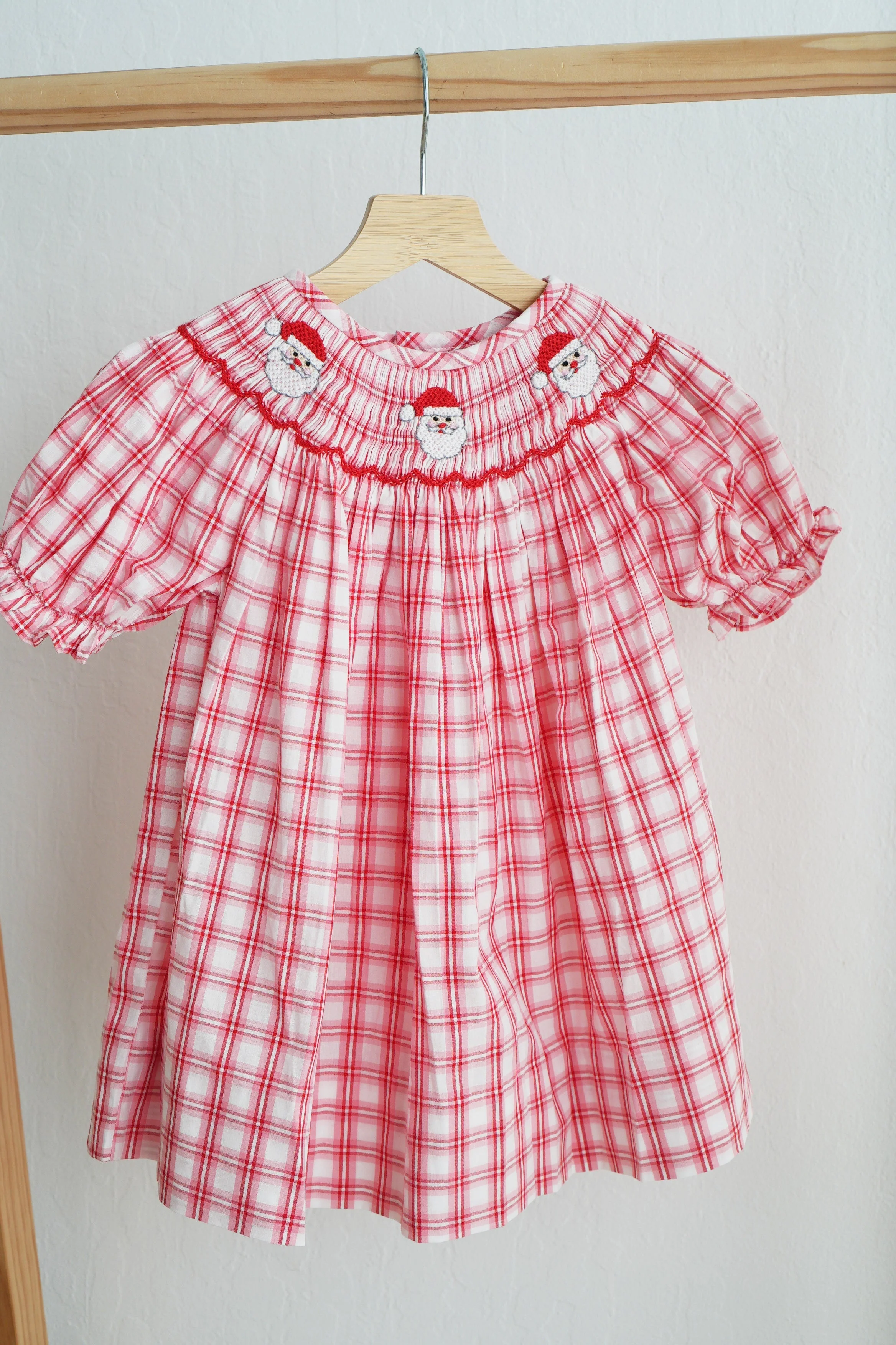 Sophisticated Red christmas santa claus hand smocked plaid dress Unique