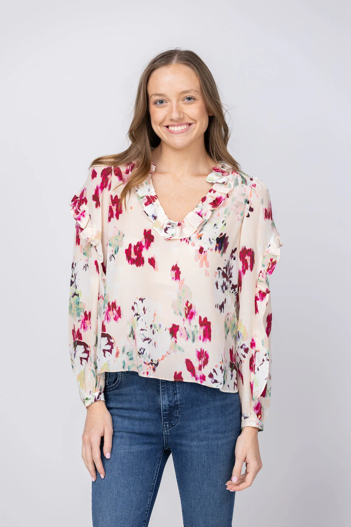 Consistent Ulla Johnson Marguerite Long Sleeve Silk Blouse in Summer Garden Environmentally Friendly