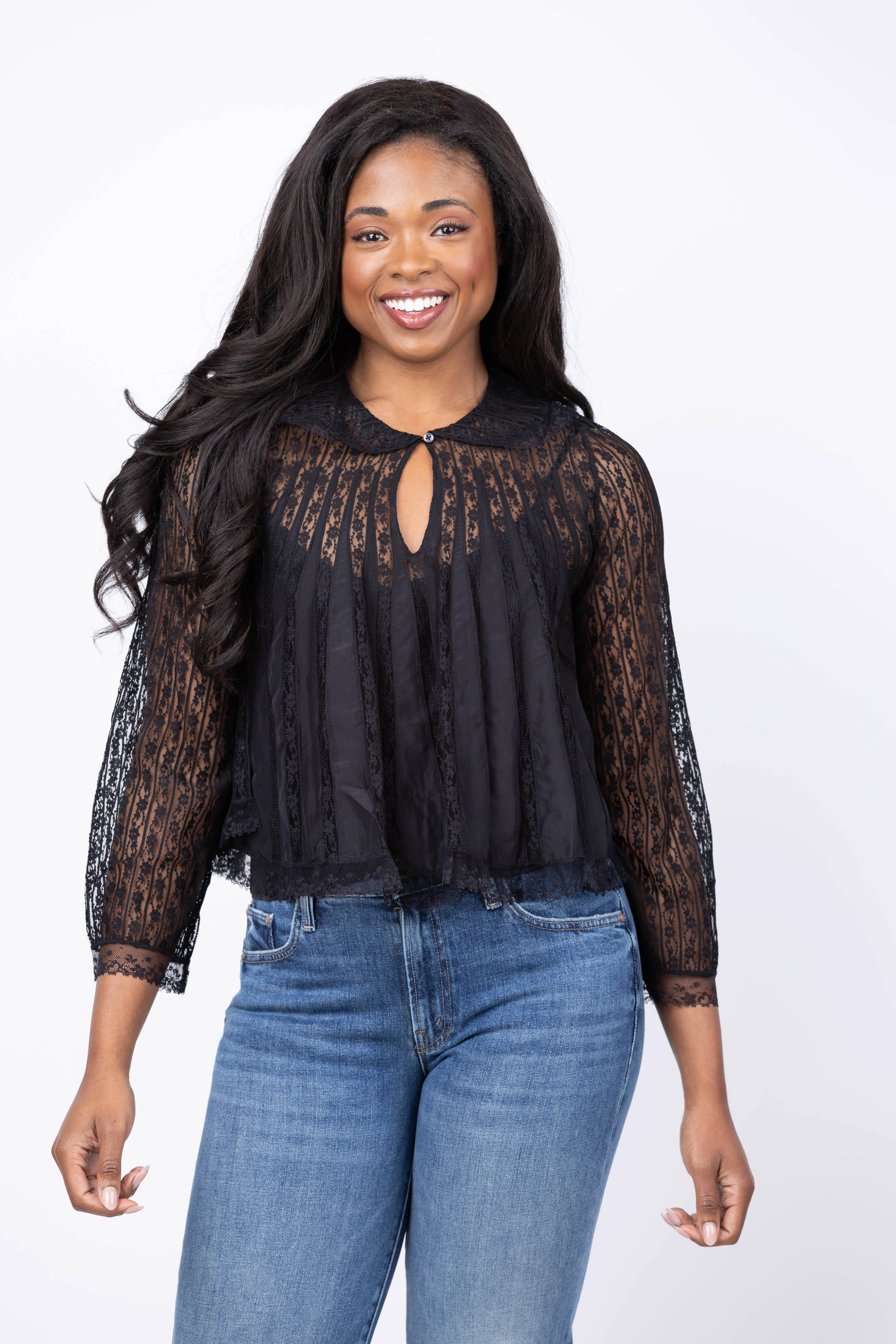 Excellent The Great. The Keepsake Lace Collared Top in Black Verified