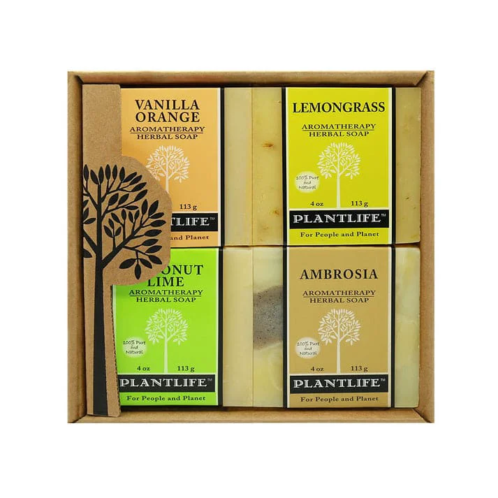 Refined Plantlife Aromatherapy Herbal Soap Top 4 Pack Soap Combo Fruit Gift Set Vanilla Orange Lemongrass Coconut Lime and Ambrosia Relaxed