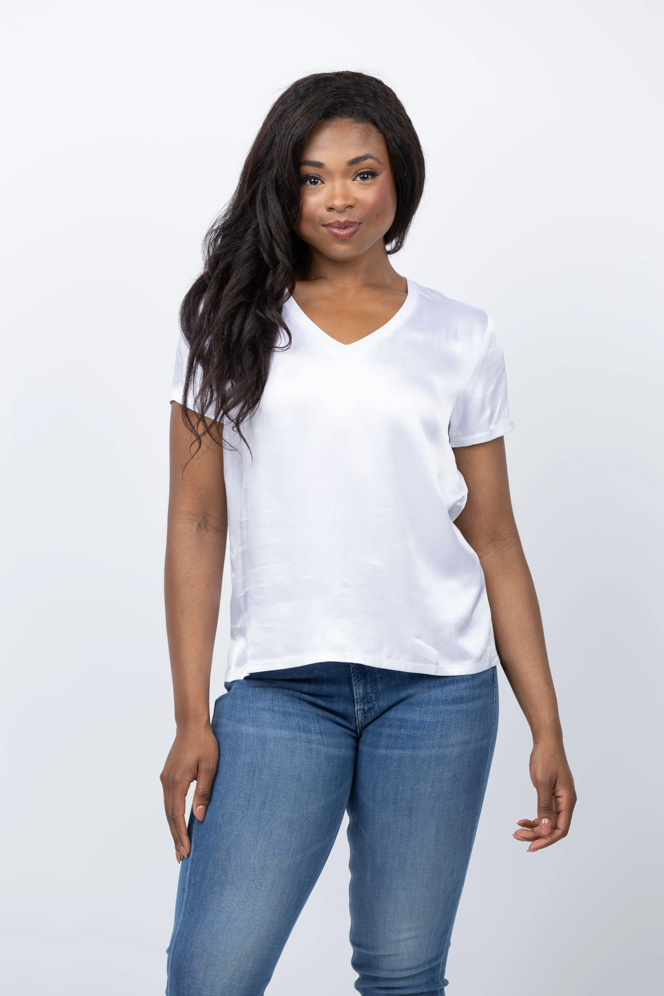 Certified NATION LTD June V-Neck Tee in White Functional