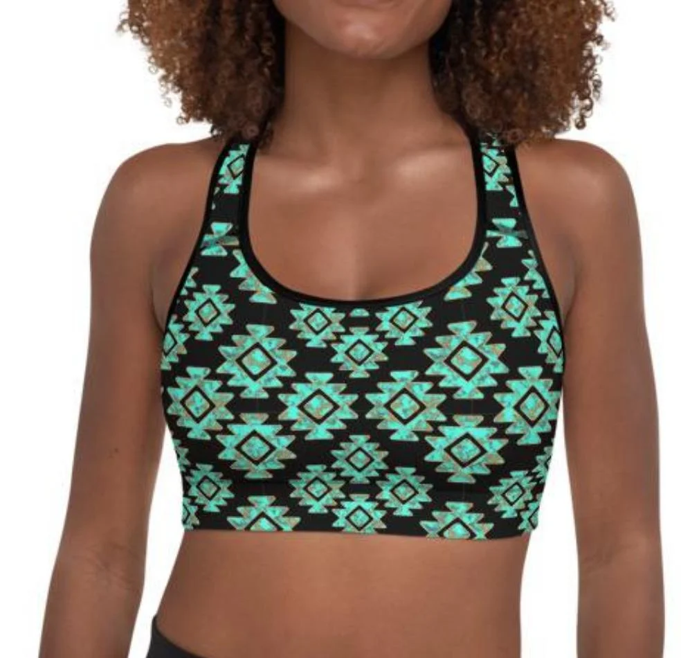 Trusted Turquoise Aztec Sports Bra Minimalist