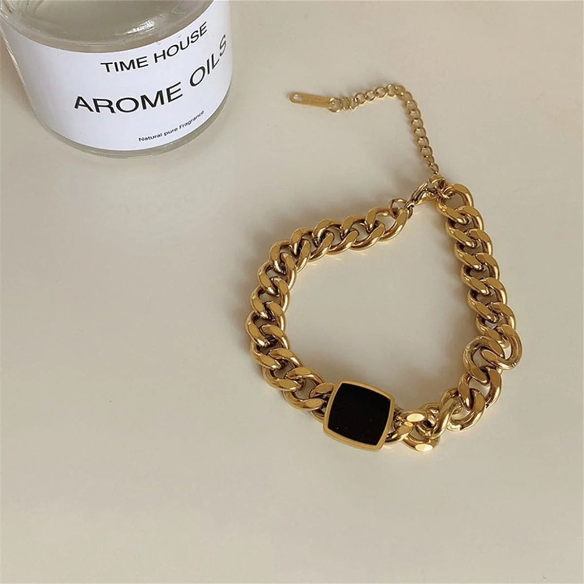 Breathable Black Enamel Goldtone Curb Chain Square Charm Bracelet Sustainable