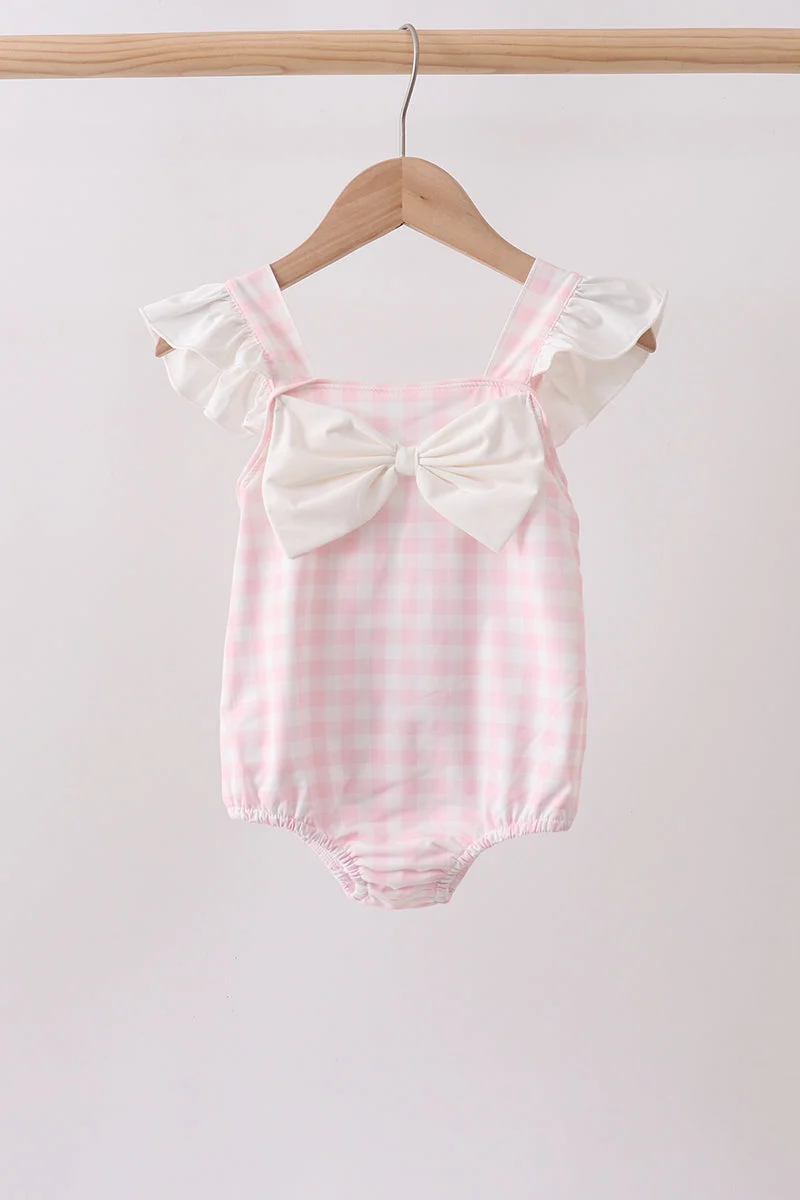 Exclusive Pink Plaid Bow UPF Swim One-Piece Professional