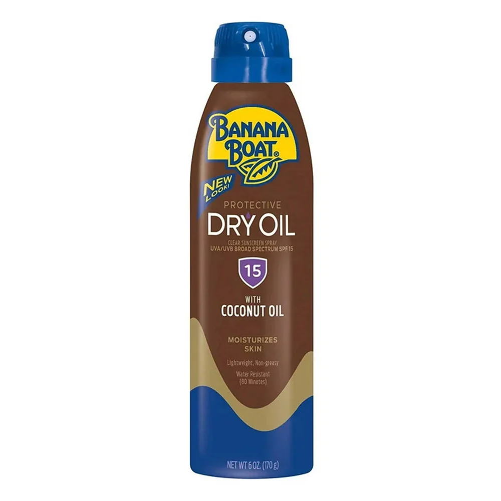 Clean Banana Boat Protective Dry Oil Spray Broad Spectrum SPF 15 with Coconut Oil 6 Oz Prestigious