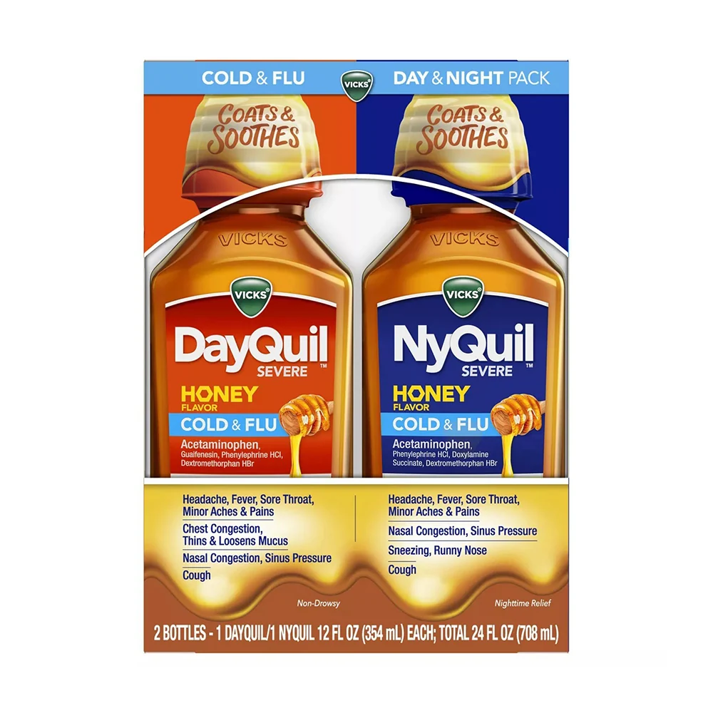 Selected Vicks DayQuil NyQuil Severe Cold and Flu Honey Combo 12 Oz 2Pack Refined