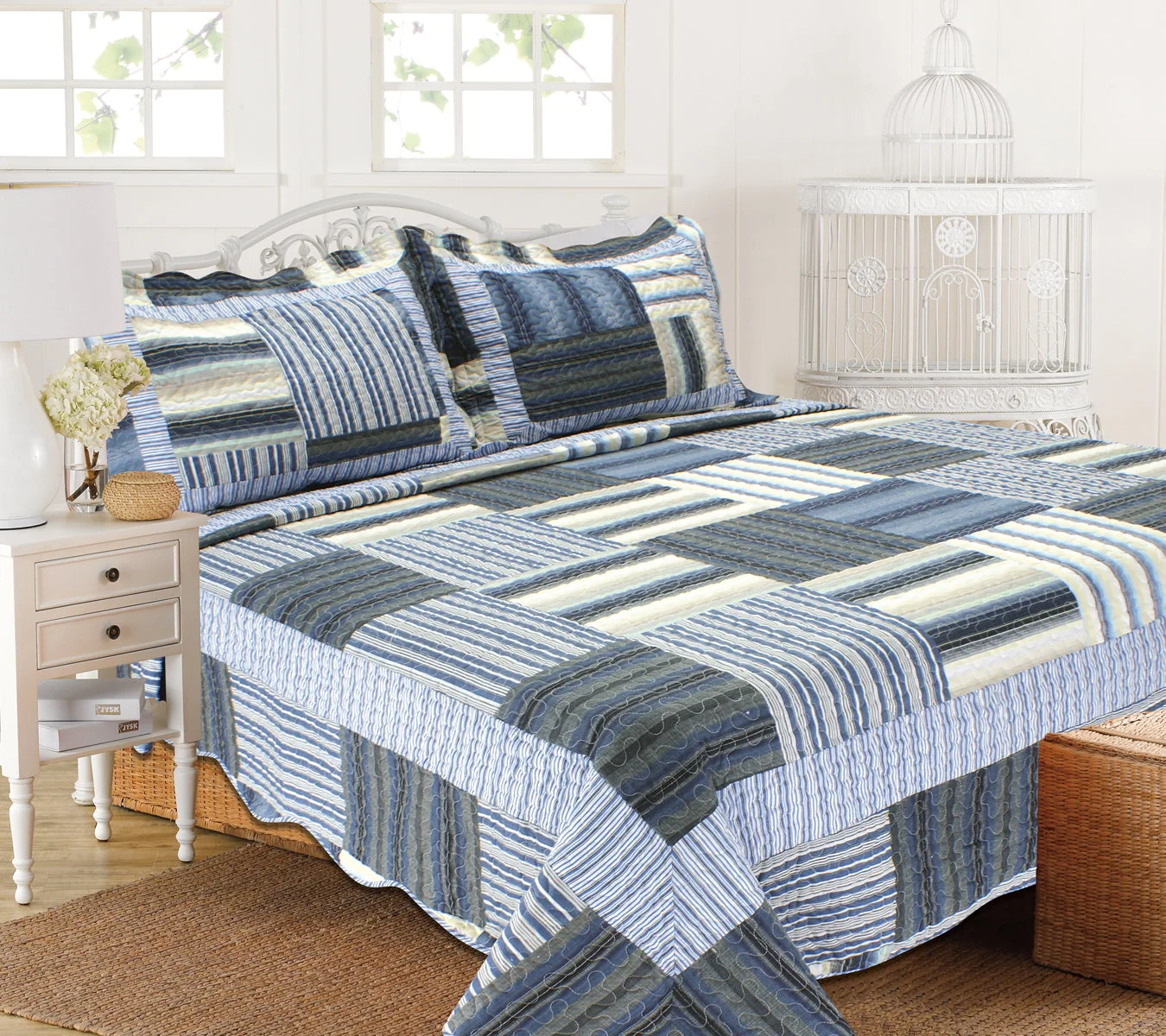 Efficient 3-Piece Cotton Blend Reversible Quilt Set Luxury