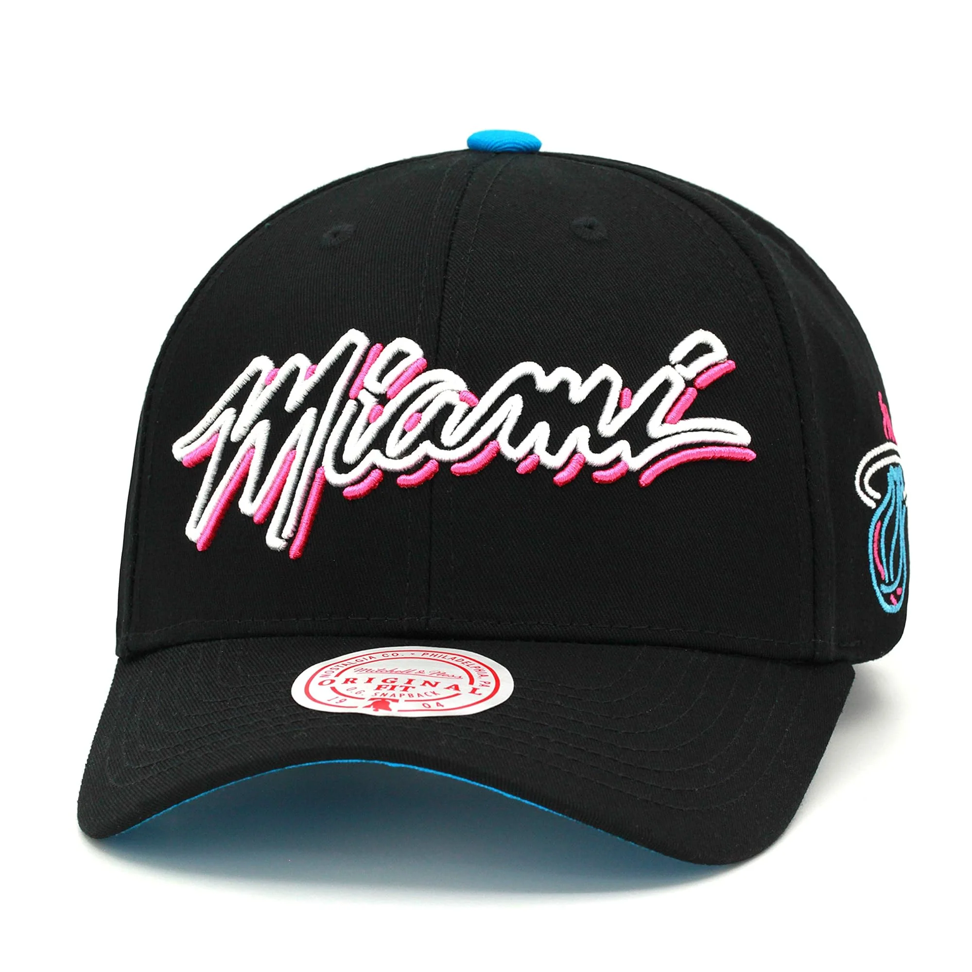 Effective Mitchell Ness Men's NBA Miami Heat Neon Vice Lights Wordmark Low Snapback Lightweight
