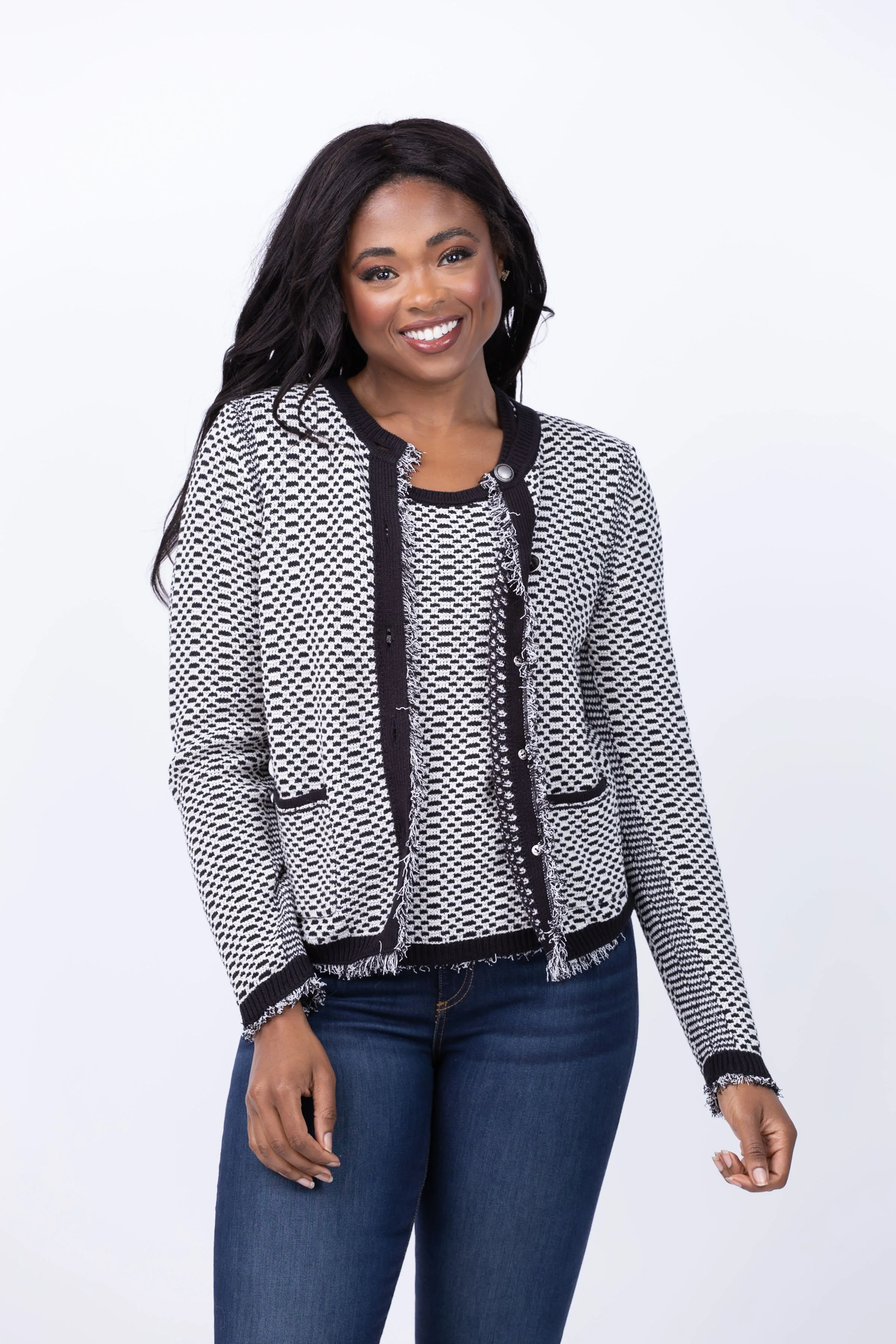 Smart Nic Zoe Opposites Attract Sweater Jacket in Black Mix Modern