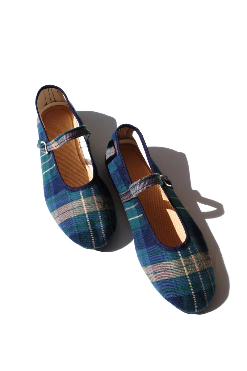 Sophisticated mary jane flats - blue plaid Consistent