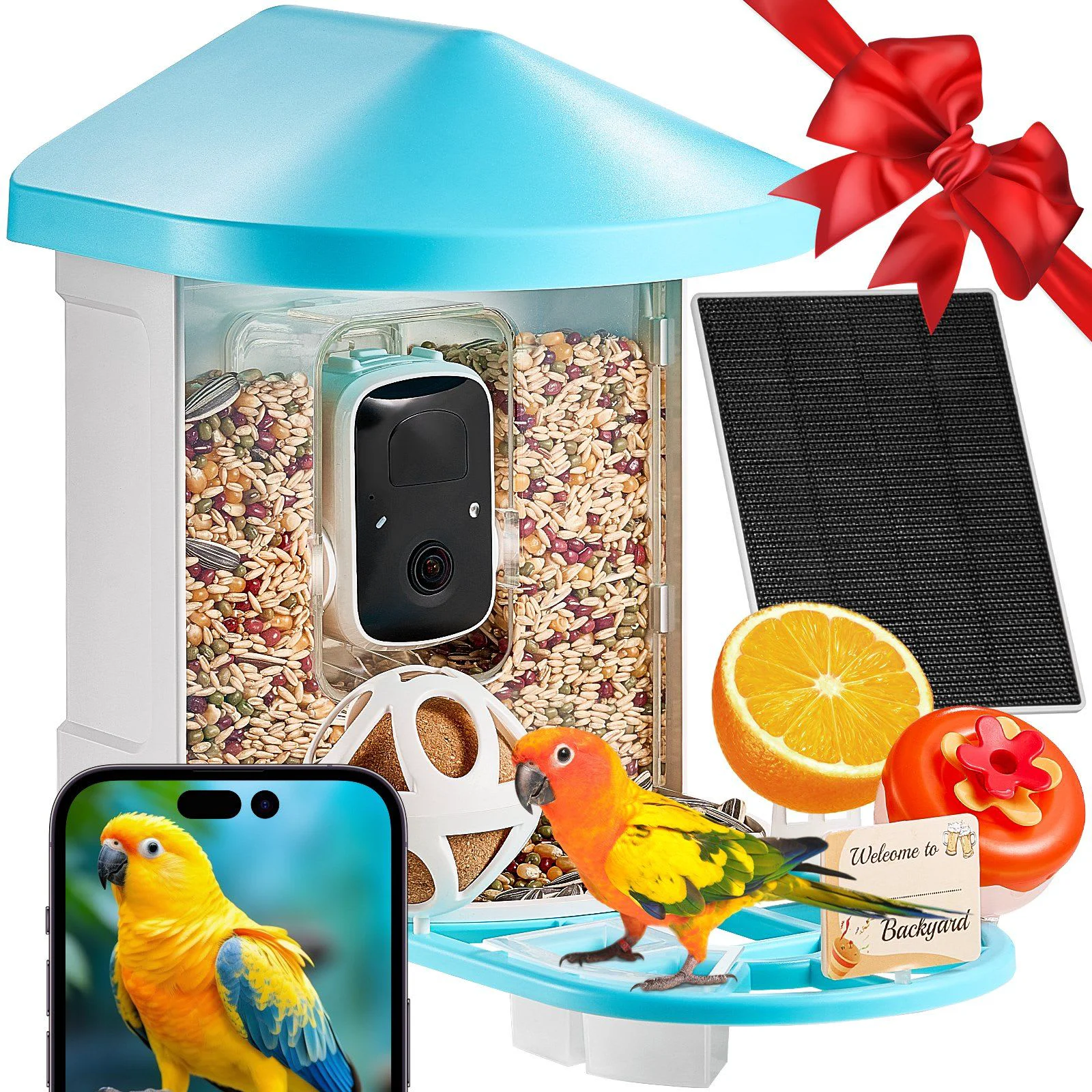 Modern VEVOR Smart Bird Feeder with Camera 2K HD AI Identify Bird Species Auto Capture - Multicolor 1 Safe