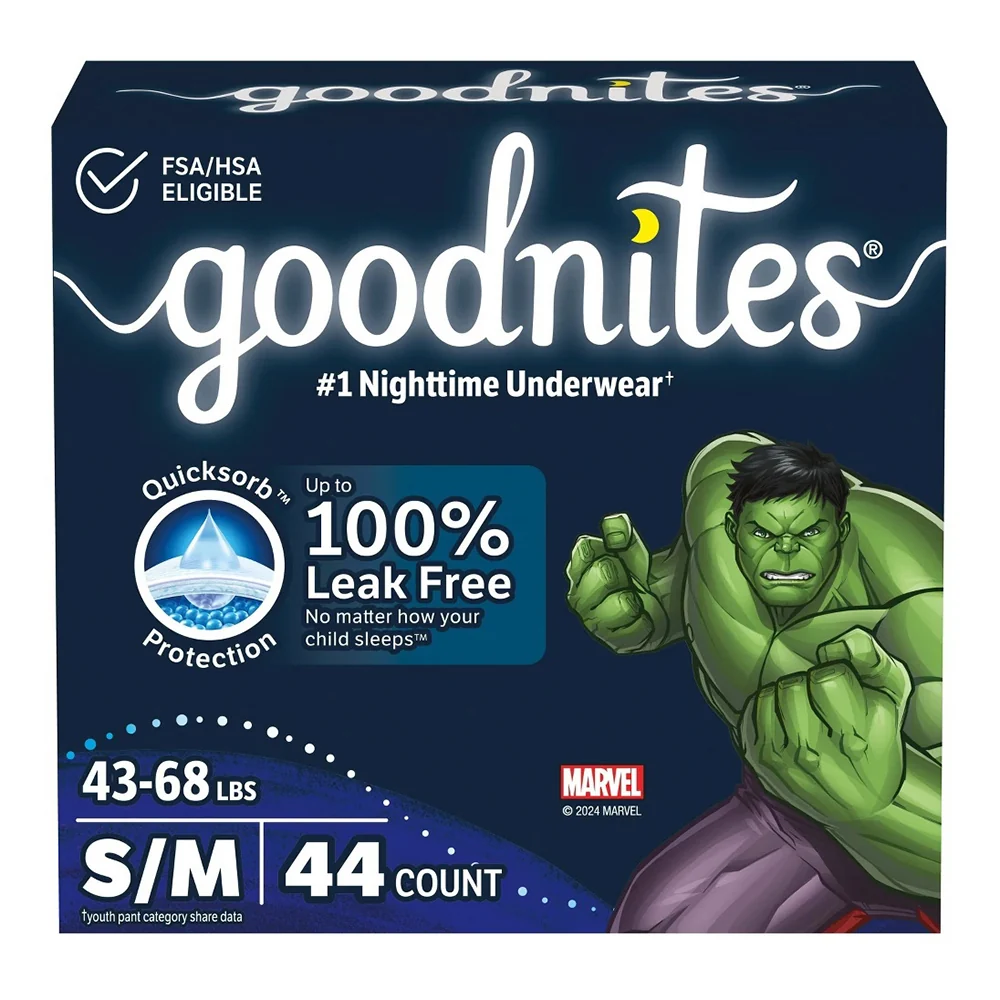 Certified Goodnites Nighttime Underwear for Boys Size Small Medium Quicksorb Protection 44Ea Relaxed