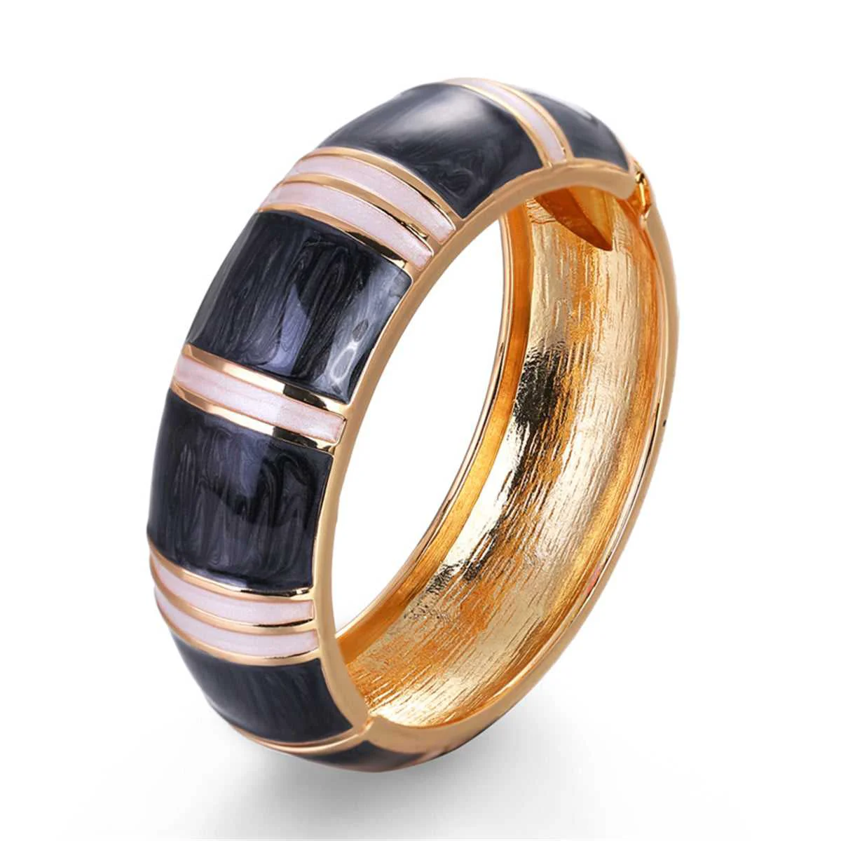 World-Class Black Enamel Goldtone Bamboo Bangle Smart