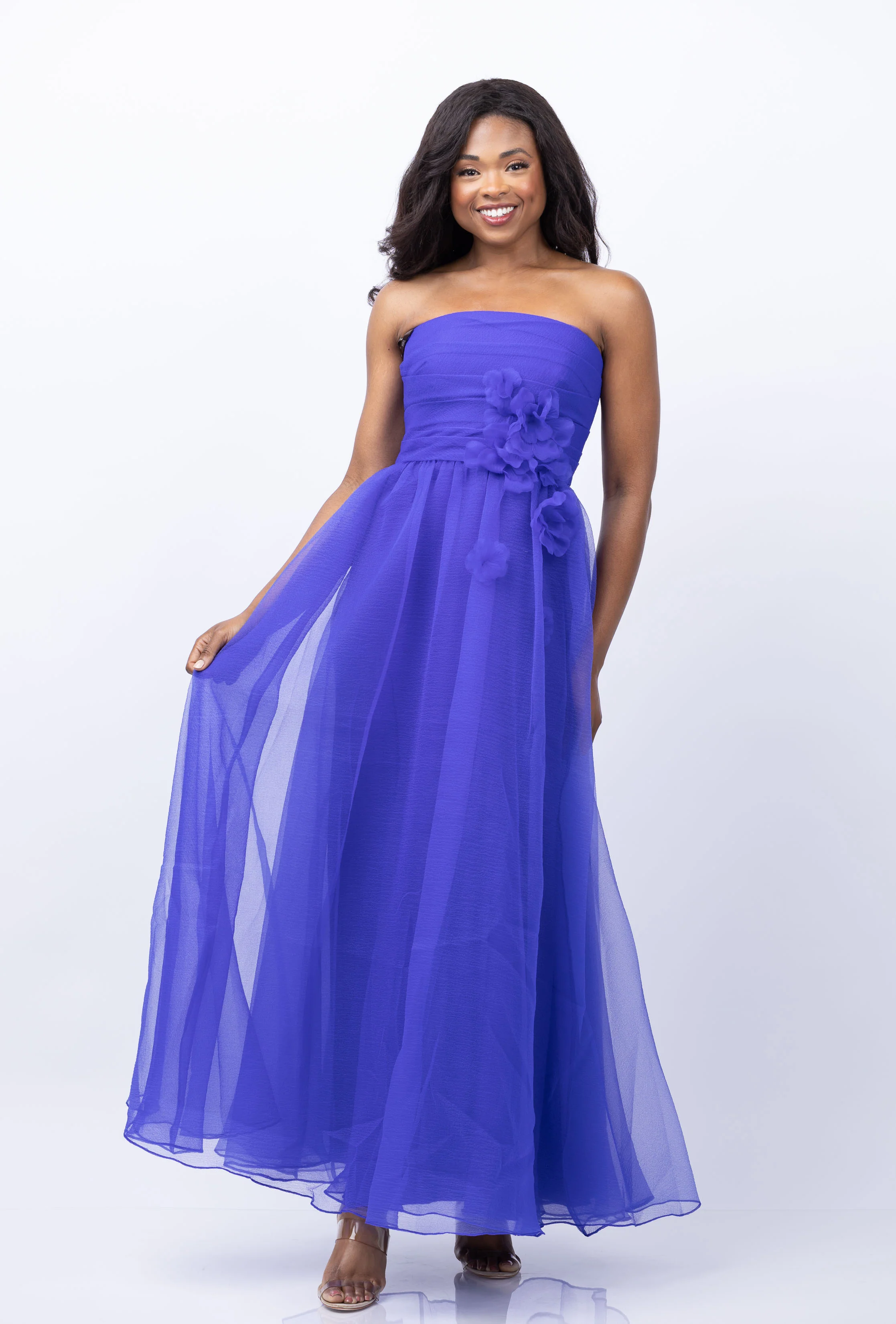Crafted Theia Claudette Strapless Gown in Electric Violet High-Grade
