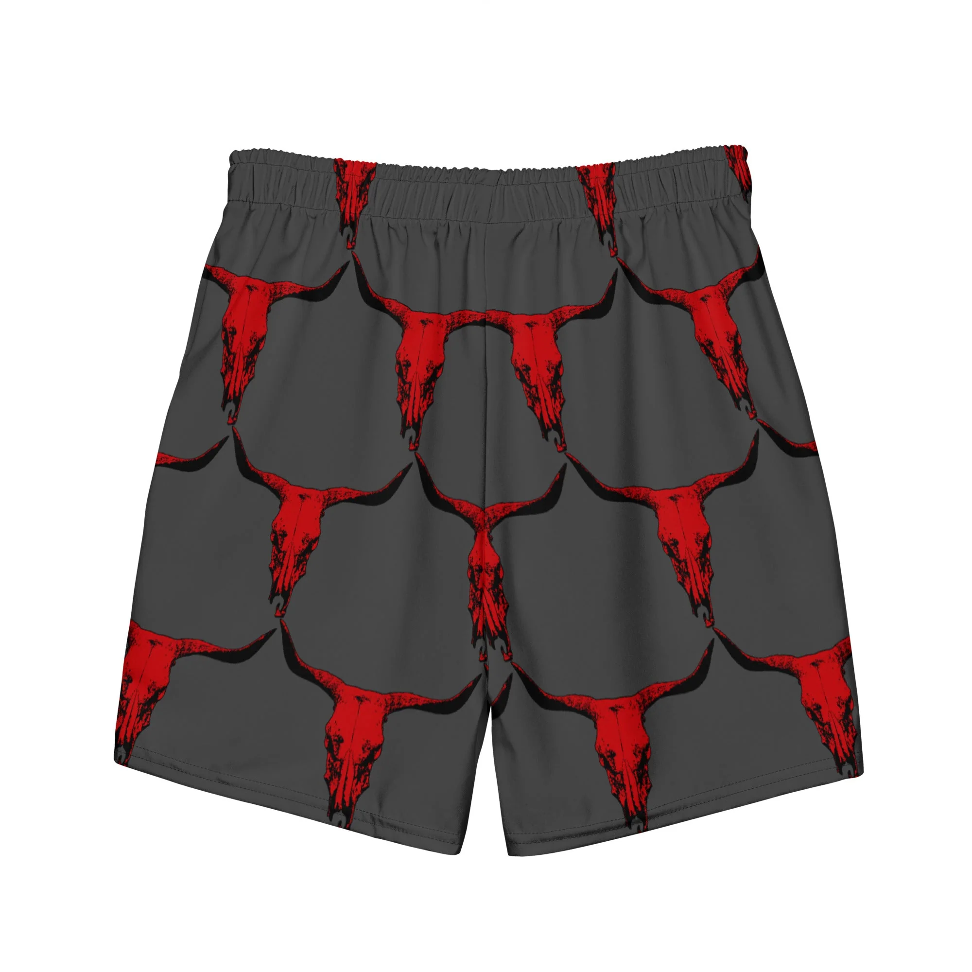 Environmentally Friendly Baha Ranch Yeehaw Red Bull Skull Men's Swim Trunks World-Class