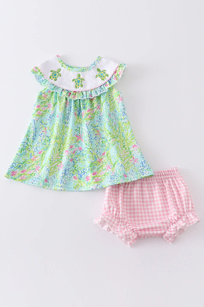Selected Green Turtle Embroidered Bloomer Set Advanced