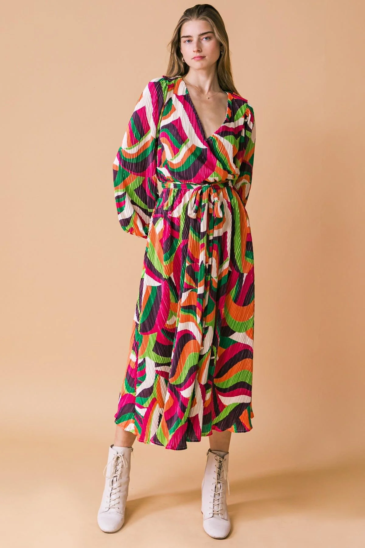 Comfortable Destined to Impress Plisse Midi Dress Functional