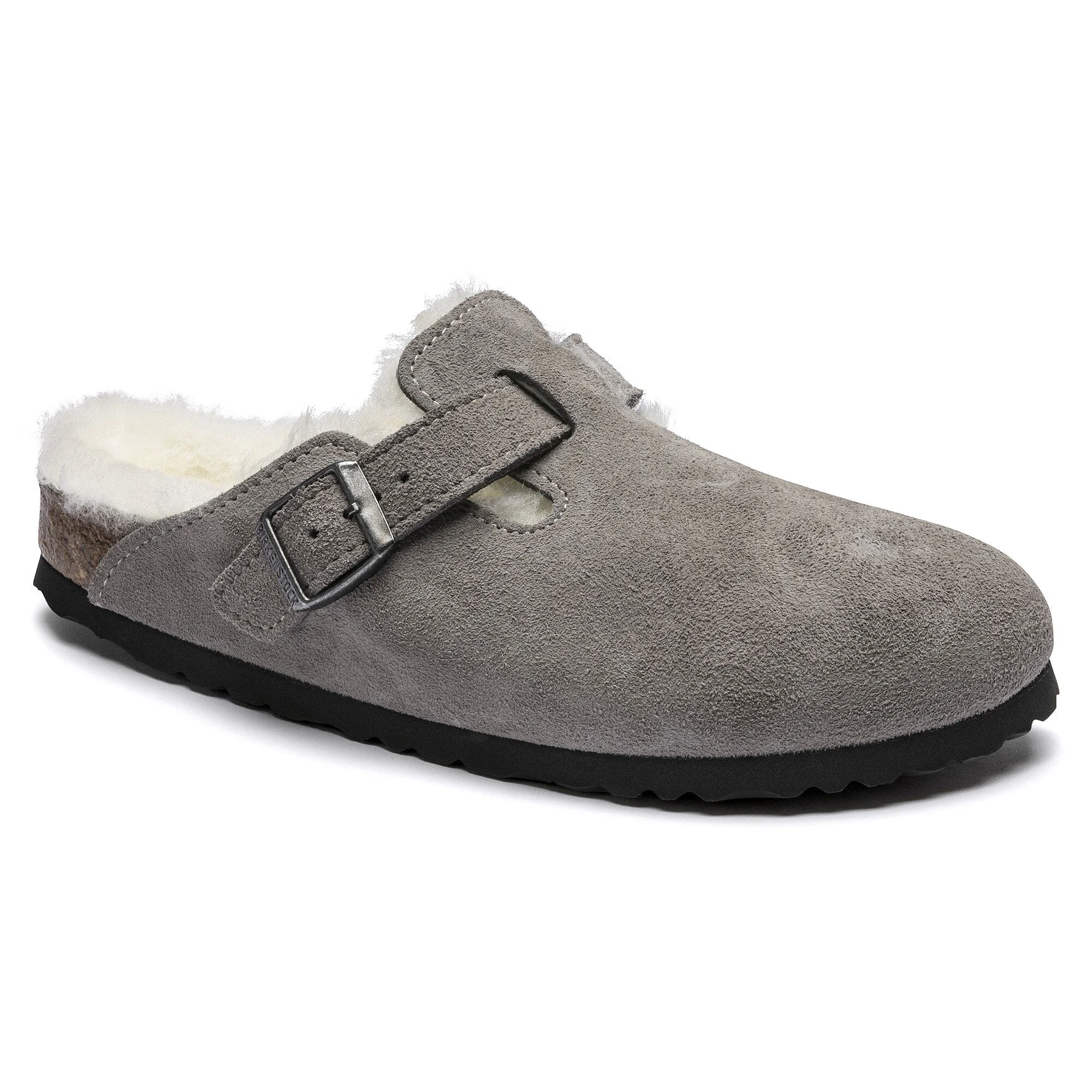 Flexible Birkenstock Boston Shearling Suede Leather 'Regular Fit' Sandals Original