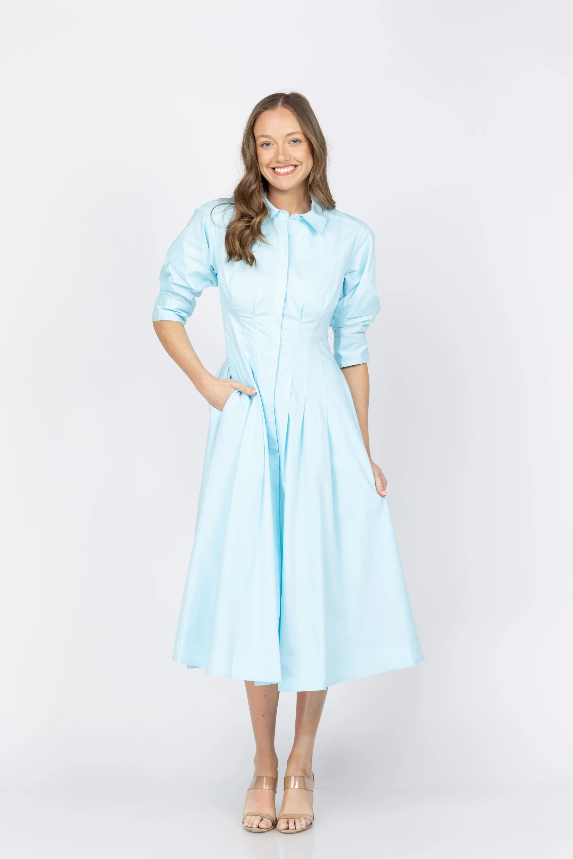 Classic Simkhai Jazz Pintuck Midi Dress in Pool Smooth