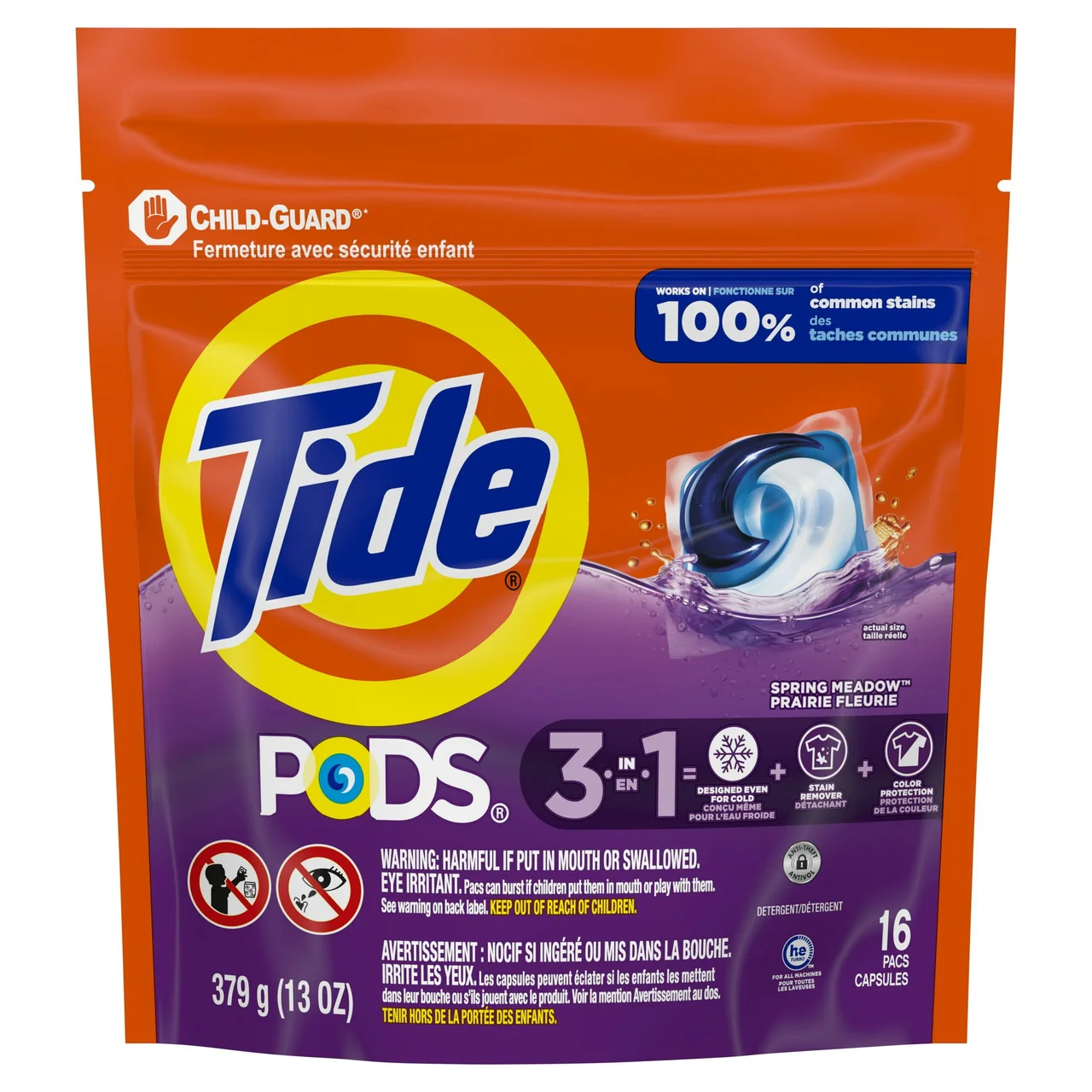 Official Tide PODS Liquid Laundry Detergent Pacs Spring Meadow 16 Count Dependable