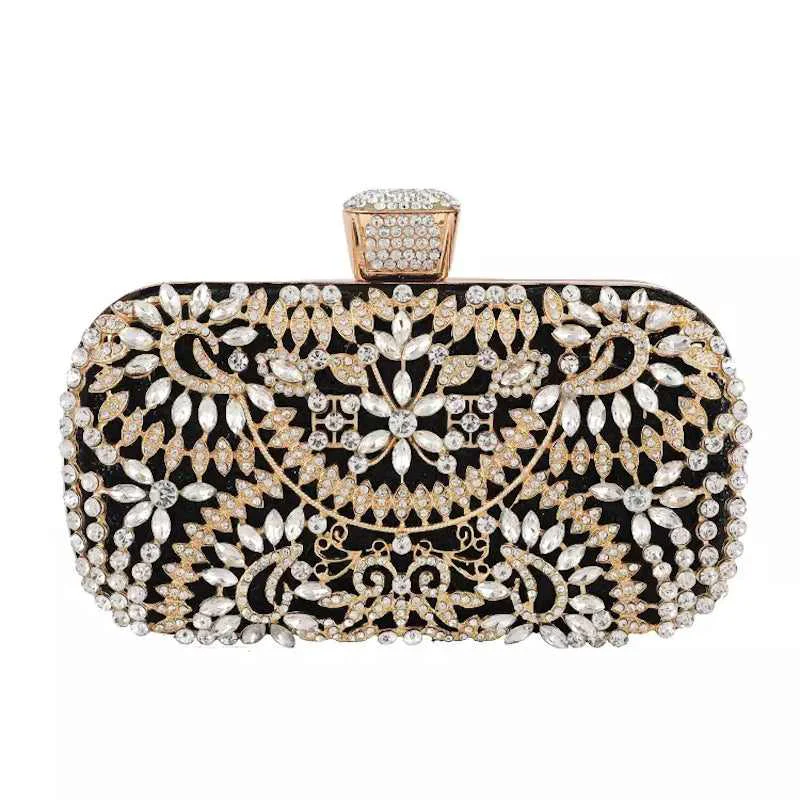 Sophisticated Crystal Black Gold Damask Floral Clutch Modern