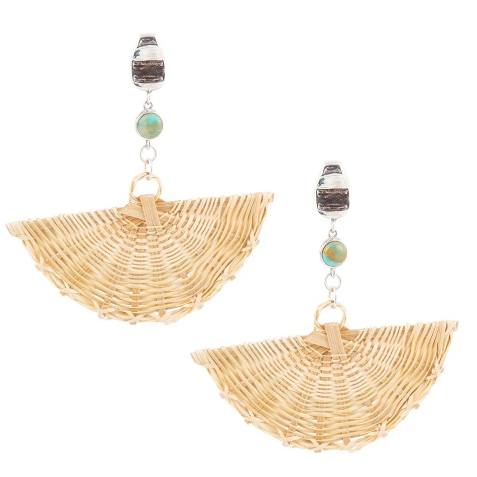 Versatile Fan of Rattan Blue Turquoise and Sterling Silver Earrings High-Quality