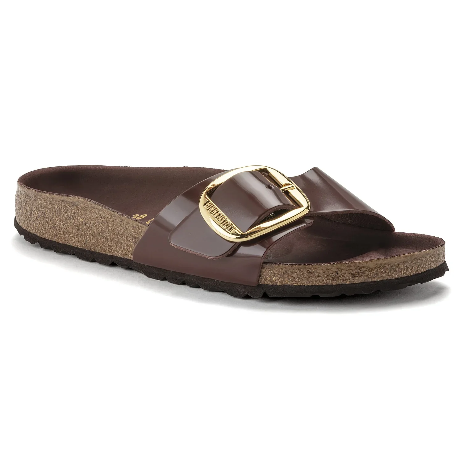Original Design Birkenstock Madrid Big Buckle Natural Leather Patent Chocolate Contemporary