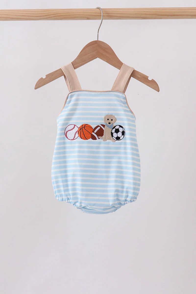 Breathable Blue Puppy Ball Embroidered Stripe Bubble Casual