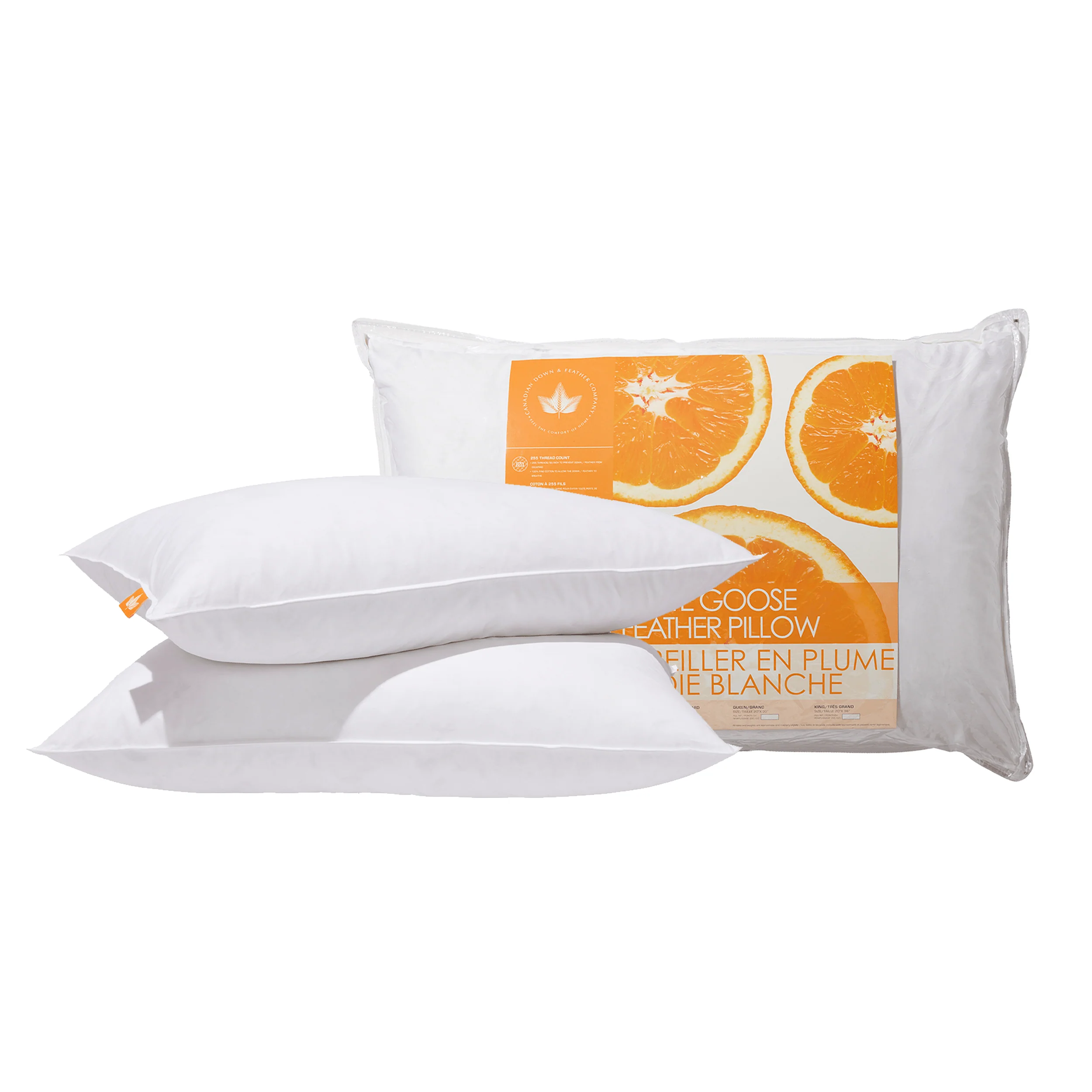 Sustainable Canadian Down Feather Company White Goose Feather Pillow Firm Support 2 Pack Trendy