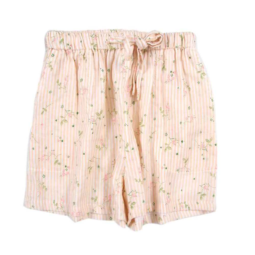 User-Friendly Womens Elastic Waistband Pajama Pants Striped Florals Loungewear Shorts - Pink Sophisticated