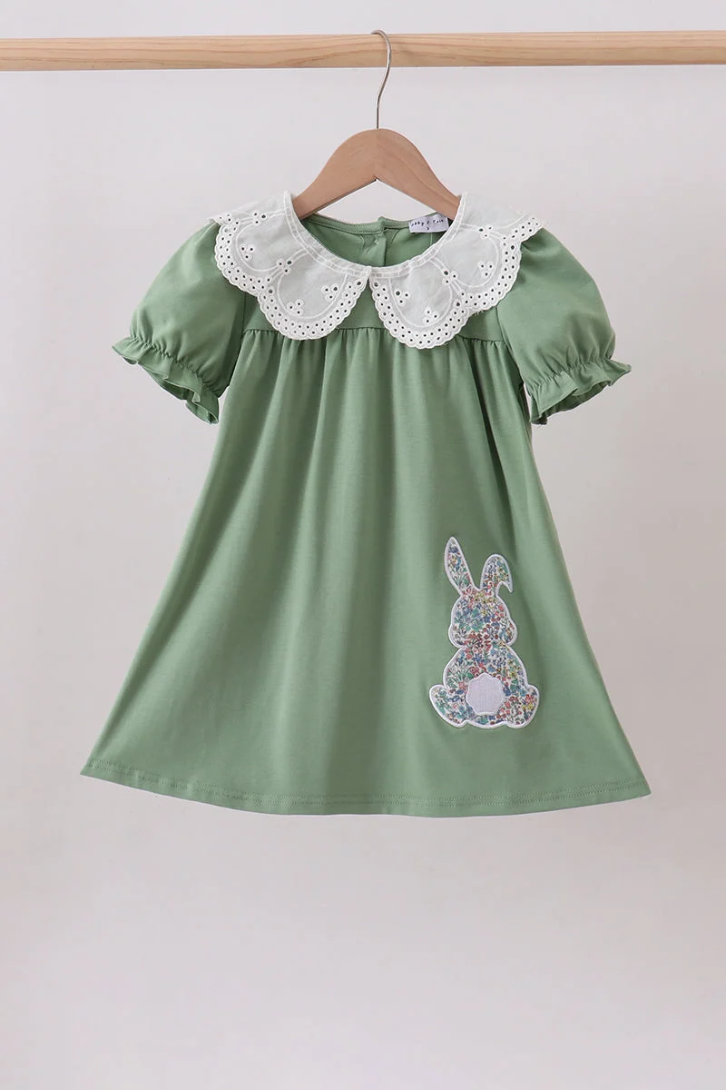 Exclusive Sage bunny applique lace collar dress Solid