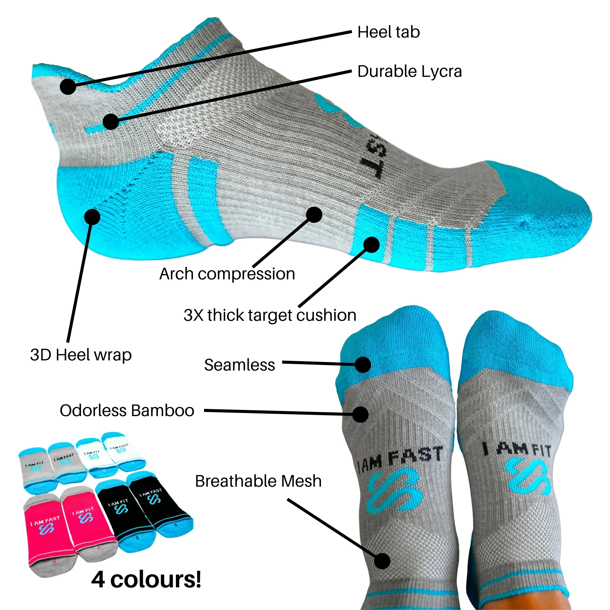 Crafted I Am Fit I am Fast - Bamboo Sports Socks Convenient