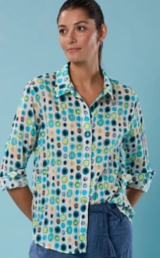 World-Class Nic Zoe Bright Spot Crinkle Top in Aqua Multi Exclusive