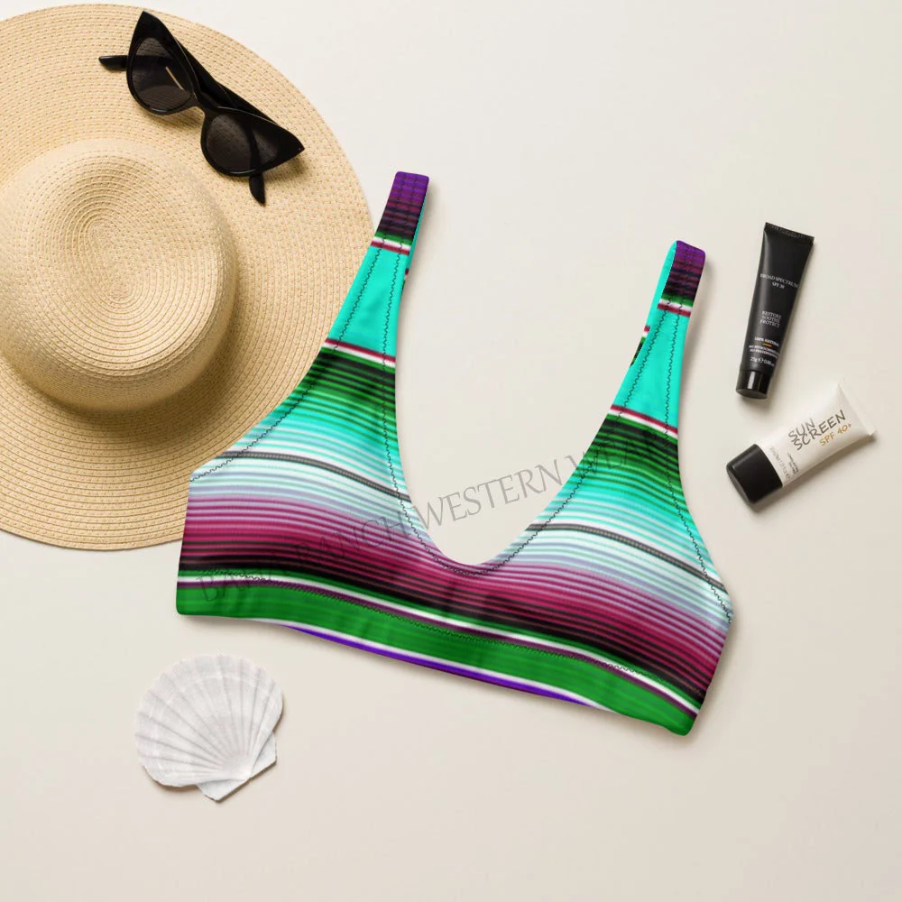 Easy-to-Use Baha Ranch Yeehaw Aqua Serape Bikini Top Comfortable