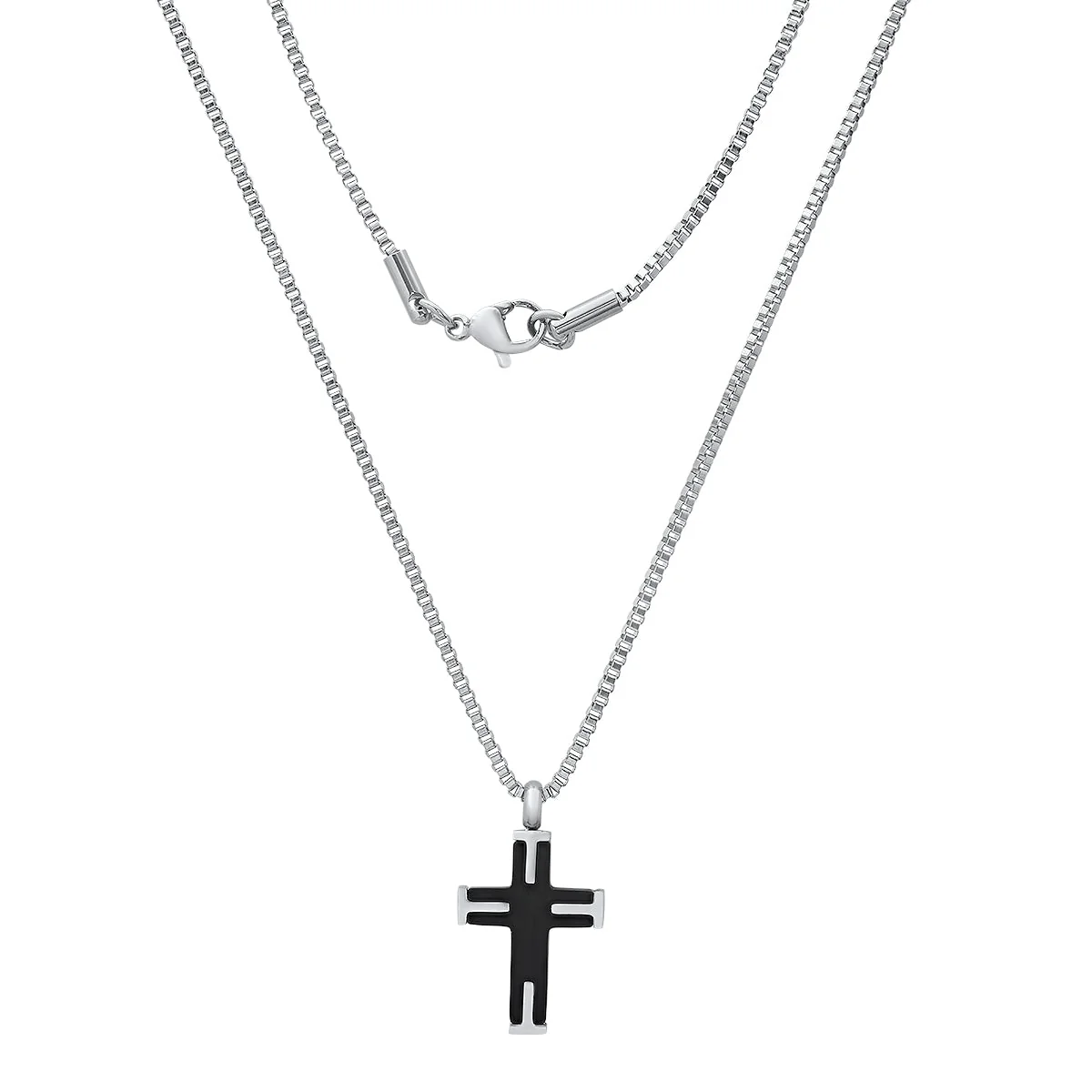 Casual Two Tone Black Ip Stainless Steel Textured Small Cross Pendant Clean