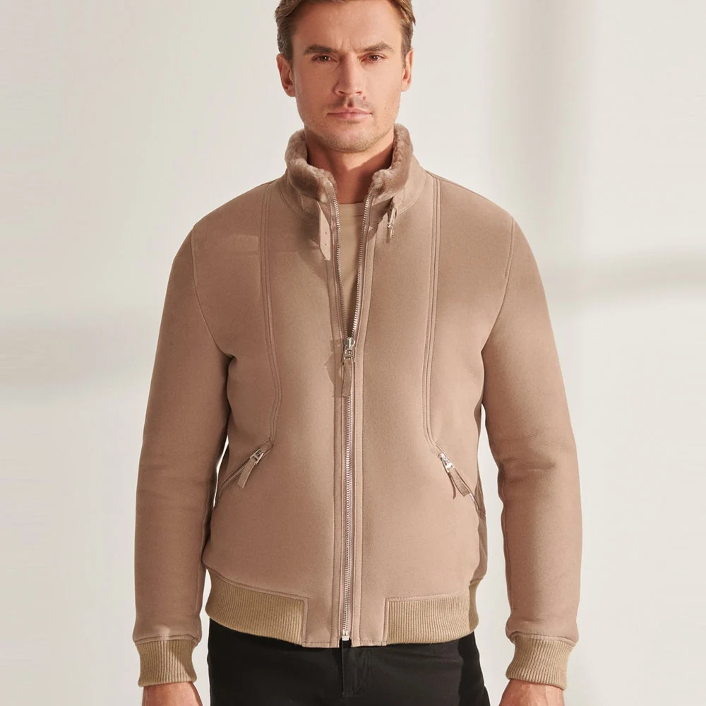 Verified Men s B3 Sheepskin Shearling Aviator Leather Bomber Jacket High-End
