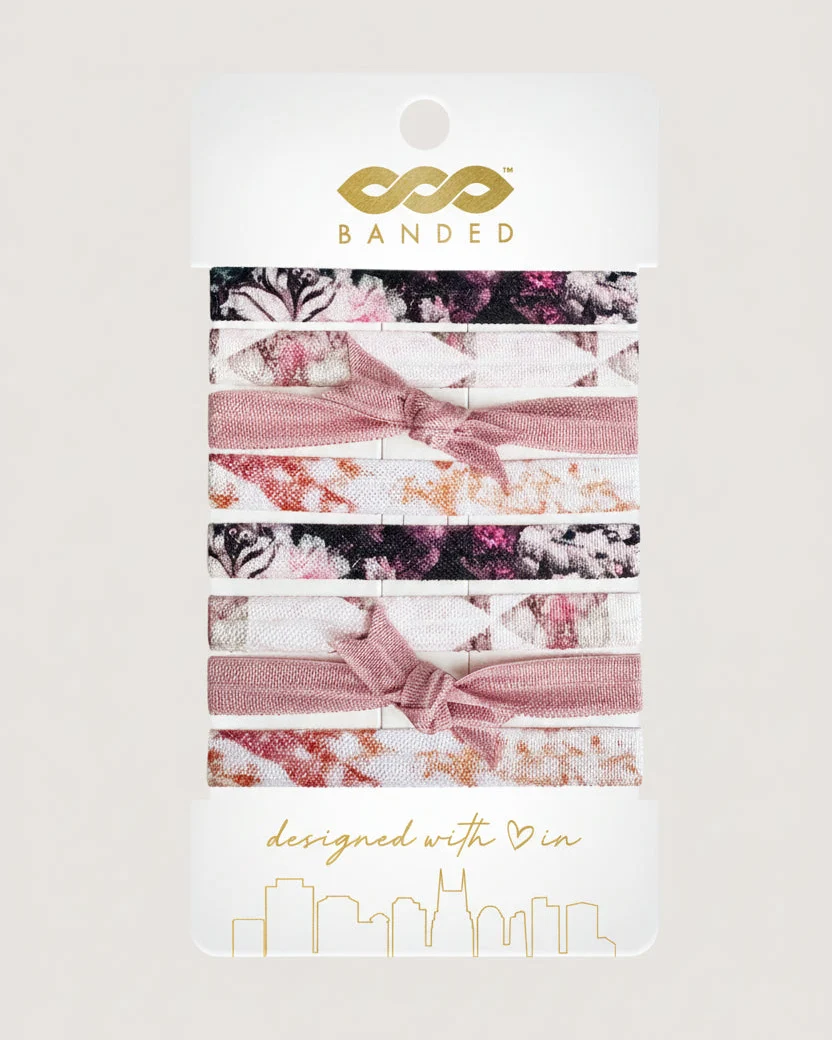 Sustainable Pink Floral Quartz - Skinny Hair Ties - 8 Pack Consistent