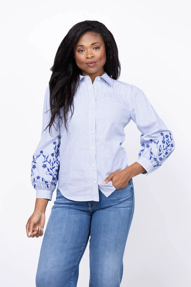 Authentic Shoshanna Cate Top in Light Blue Ivory Navy Innovative