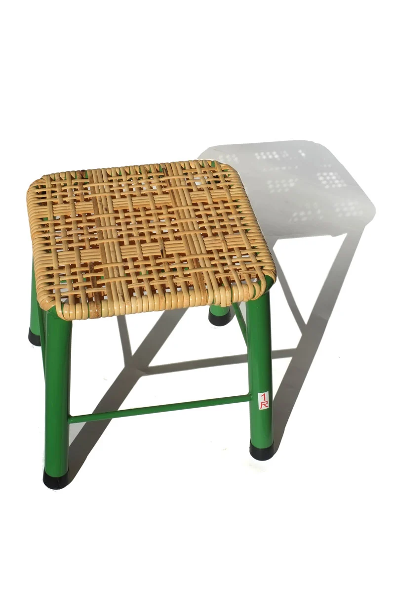 Authentic rattan stool - 12 green metal legs Safe