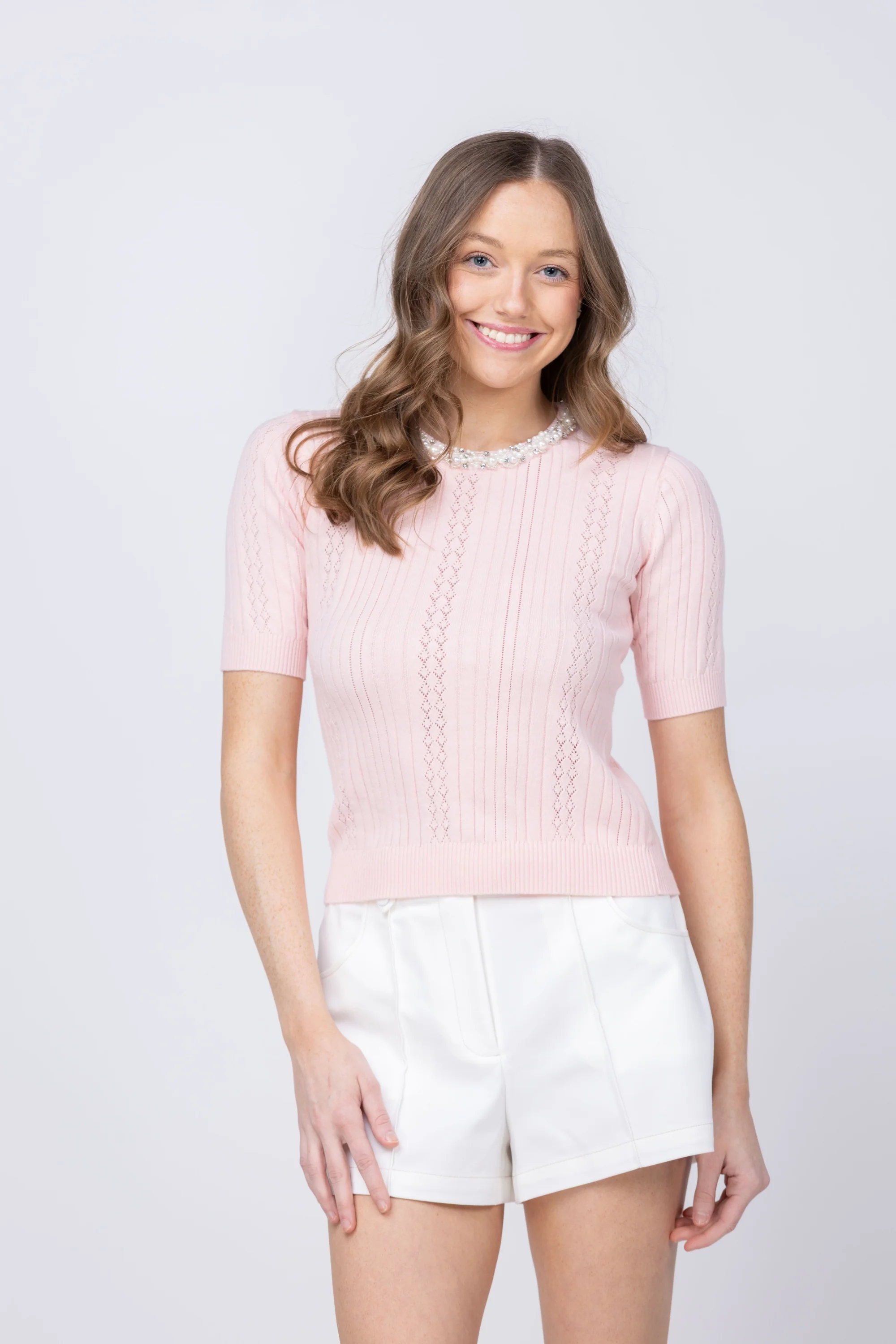 Unique Tyler Boe Drew Embellished Sweater in Pale Rosette Comfortable