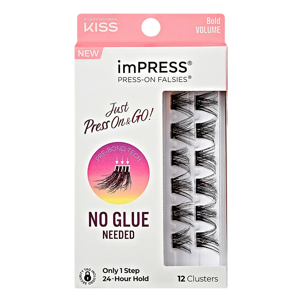 Certified Kiss Impress Falsies Press On Self Adhesive Eyelashes Bold Volume Black 12Ea World-Class