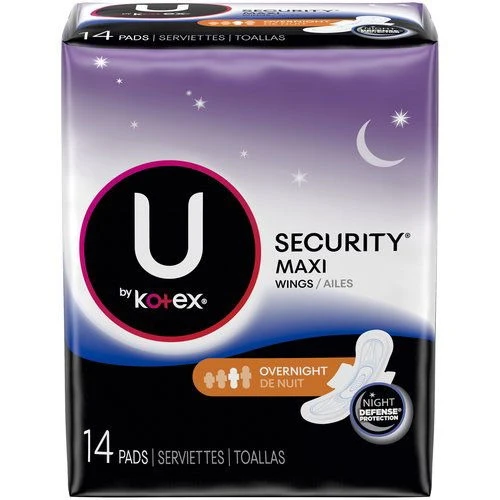 Authentic Kotex U Security Maxi Wings Absorbent Overnight Pads for Women 14Ea Easy-to-Use