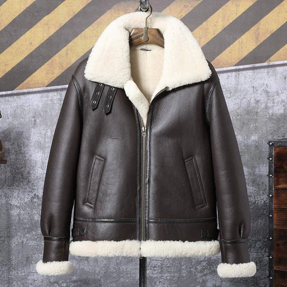 Healthy Classic B3 Sheepskin Bomber Shearling Leather Jacket Versatile