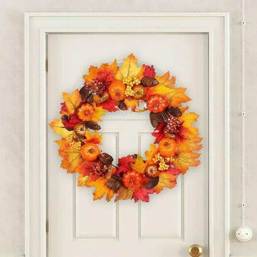 High-Quality Festive Autumn Fall Pumpkin Leaves Door Wreath Classic