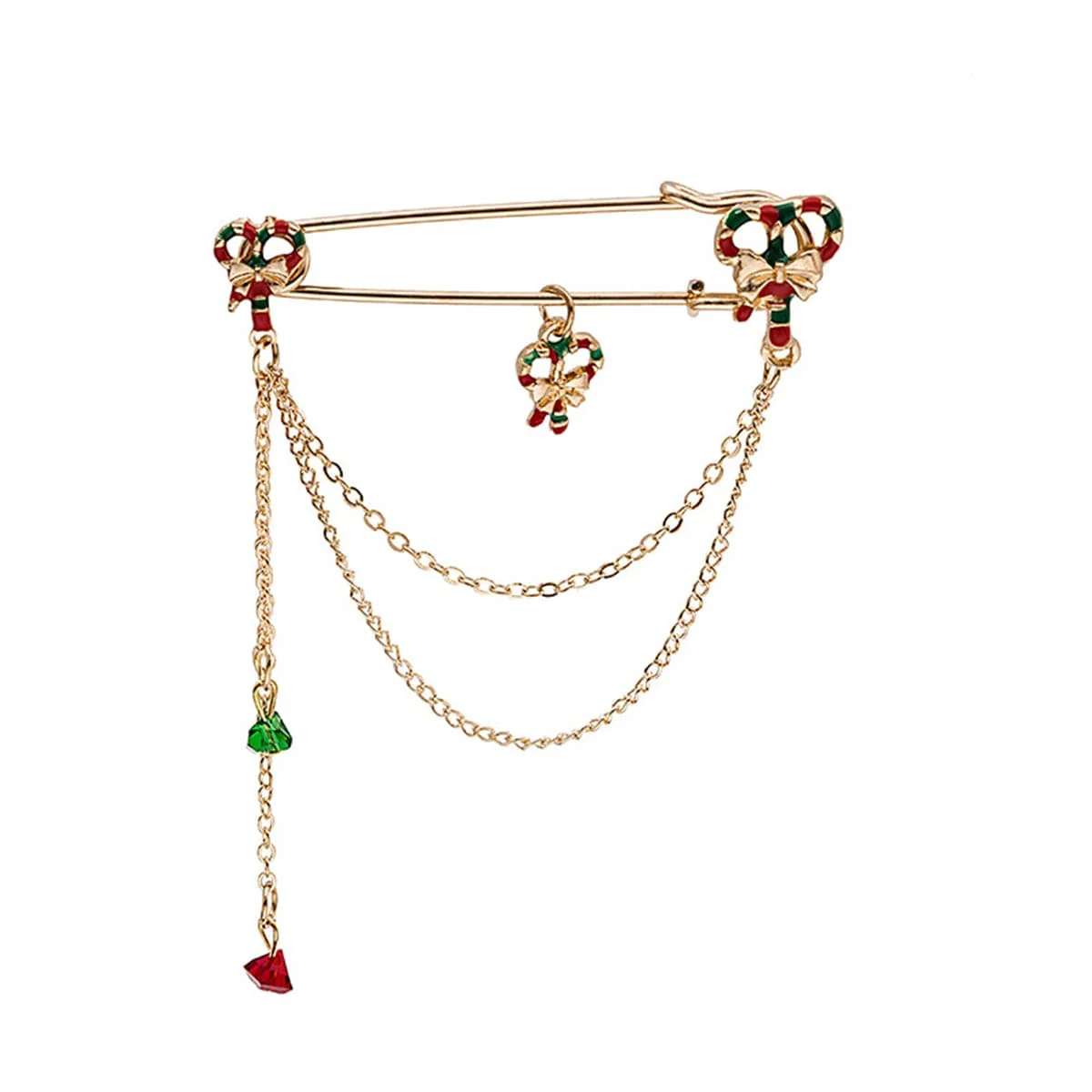 Versatile Green Enamel Acrylic Goldtone Candy Cane Pin Chain Brooch Durable